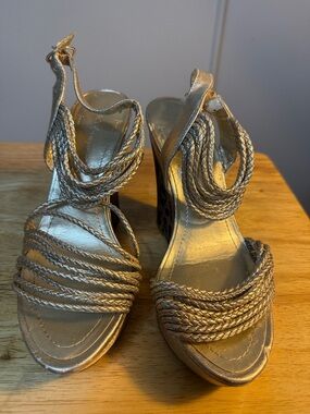 BCBGeneration Gold Braided Strap Heeled Sandals